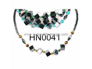 Assorted Colored Semi precious Stone Beads Hematite Cube  Beads Stone Chain Choker Fashion Women Necklace